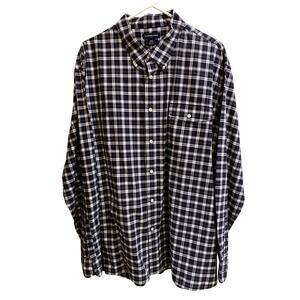 Lands' End Mens Shirt XXL 18-18.5 Black Plaid L/S Button Down Shirt 58